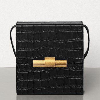 Bottega Veneta Daisey Bag In Black Crocodile Embossed Leather