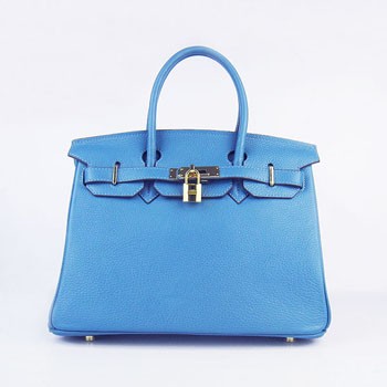 Hermes Birkin 30cm Togo leather Handbags blue golden