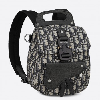 Dior Mini Saddle Backpack In Blue Oblique Jacquard