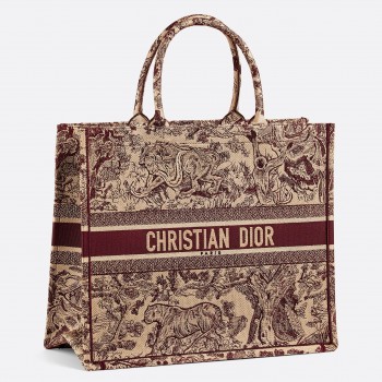 Dior Burgundy Book Tote Toile De Jouy Bag