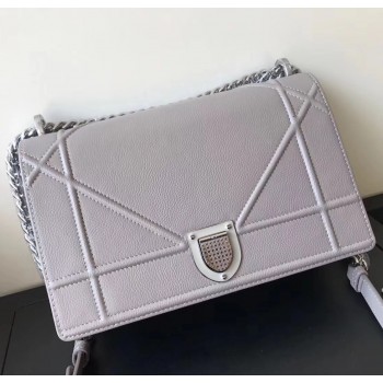 Dior Diorama Flap Bag In Pearl Grey Grained Calfskin