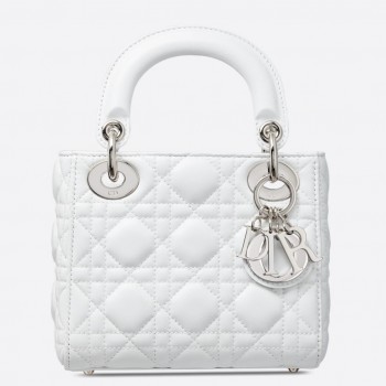 Dior Lady Dior Mini Chain Bag In White Lambskin
