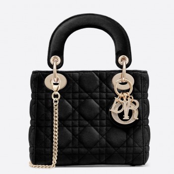Dior Black Velvet Mini Lady Dior Bag With Chain