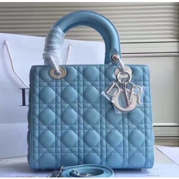 Dior Medium Lady Dior Bag In Celeste Lambskin