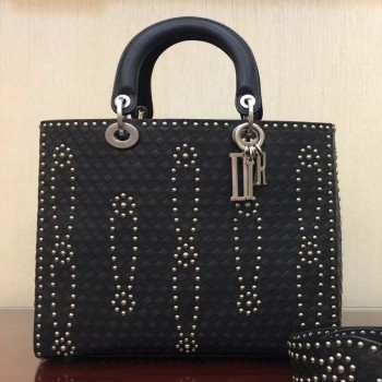 Dior Large Lady Dior Bag In Black Studded Calfskin