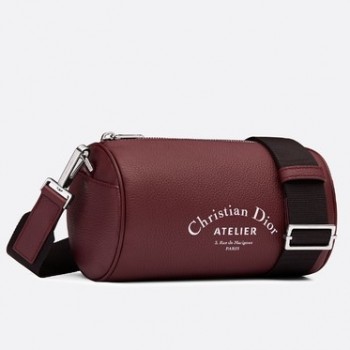 Dior Roller Pouch In Burgundy Grained Calfskin