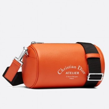 Dior Roller Pouch In Orange Grained Calfskin