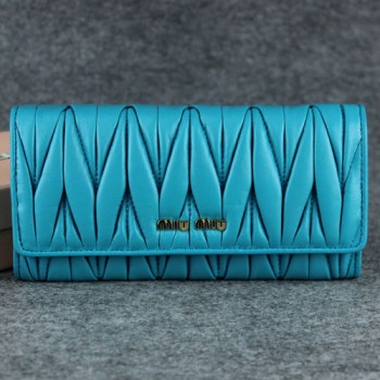 Miu Miu Matelasse Shiny Calf Leather Wallet 6618 Blue