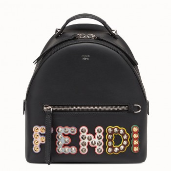 Fendi Mini Backpack In Black Leather With Studs Logo