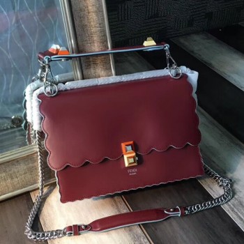 Fendi Kan I Scalloped Bag In Bordeaux Calfskin