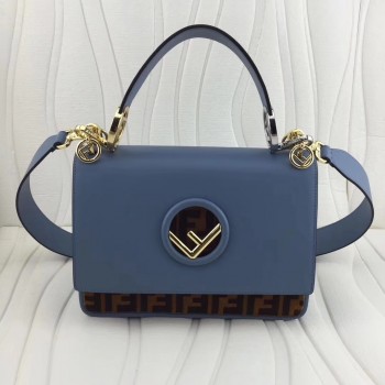 Fendi Kan I F Shoulder Bag In Blue Calfskin With Printed FF Logo