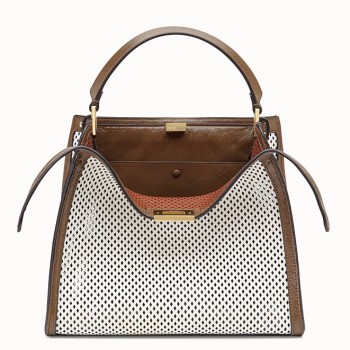 Fendi Peekaboo X Lite Medium Bag In White Perforated Leather