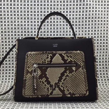 Fendi Small Runaway Bag In Black Leather With Python