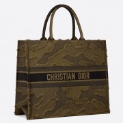 Dior Book Tote Bag In Green Camouflage Embroidered Canvas