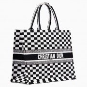 Dior Embroidered Book Tote In Checkered Canvas