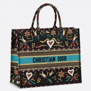 Dior Flowers And Hearts Book Tote In Multicolor Canvas