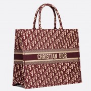 Dior Book Tote Bag In Bordeaux Oblique Embroidered Canvas