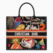 Dior Book Tote In Multicolor Earth Element Hand-painted