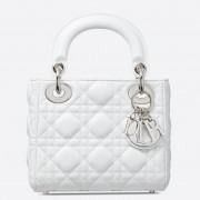 Dior Lady Dior Mini Chain Bag In White Lambskin