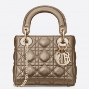 Dior Lady Dior Mini Chain Bag In Gold Metallic Calfskin