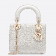 Dior Lady Dior Mini Chain Bag In White Wavy Crinkled Lambskin