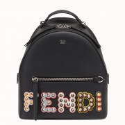 Fendi Mini Backpack In Black Leather With Studs Logo