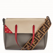 Fendi Flip Large Tote Bag In Grey Calfskin Leather