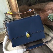 Fendi Kan I Scalloped Bag In Blue Calfskin