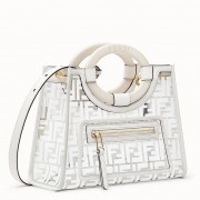 Fendi White Small PU Runaway Shopper Bag