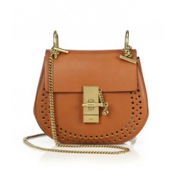 Chloe Drew Mini Perforated Leather Crossbody Bag Caramel