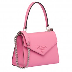 Prada Monochrome Top Handle Bag In Pink Saffiano Leather