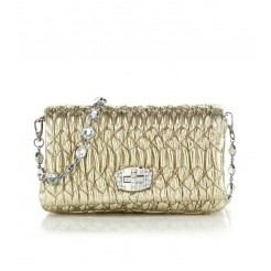 Miu Miu Embellished Leather Shoulder Bag Platino