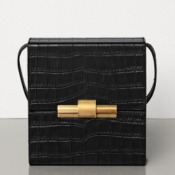 Bottega Veneta Daisey Bag In Black Crocodile Embossed Leather