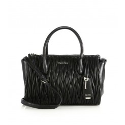 Miu Miu Matelasse Leather Zip Satchel Black