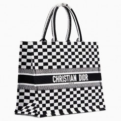 Dior Embroidered Book Tote In Checkered Canvas