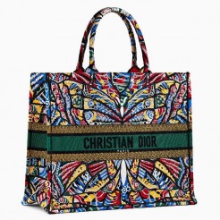 Dior Butterfly Book Tote In Multicolor Embroidered Canvas