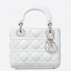 Dior Lady Dior Mini Chain Bag In White Lambskin