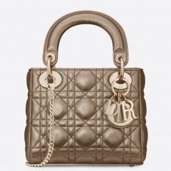 Dior Lady Dior Mini Chain Bag In Gold Metallic Calfskin