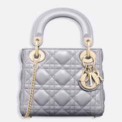 Dior Grey Pearly Lambskin Mini Lady Dior Bag With Chain