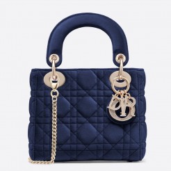 Dior Blue Velvet Mini Lady Dior Bag With Chain