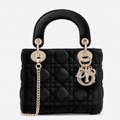 Dior Black Velvet Mini Lady Dior Bag With Chain