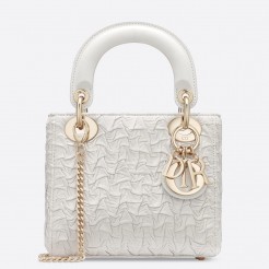 Dior Lady Dior Mini Chain Bag In White Wavy Crinkled Lambskin