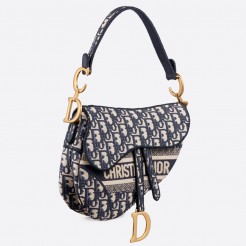 Dior Saddle Bag In Blue Oblique Embroidered Canvas