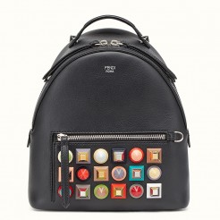 Fendi Black Leather Backpack With Multicolored Studs