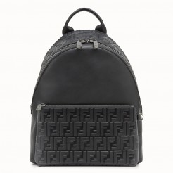 Fendi Black Large Logo-embossed Leather Backpack
