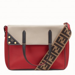 Fendi Flip Regular Tote Bag In Red Calfskin Leather