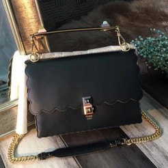 Fendi Kan I Scalloped Bag In Black Calfskin
