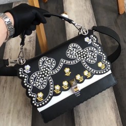 Fendi Black Embroidered Kan I Shoulder Bag