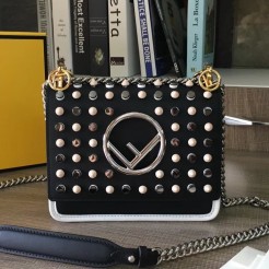 Fendi Small Kan I F Studs Bag In Black Calfskin