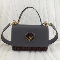 Fendi Kan I F Shoulder Bag In Navy Calfskin With Printed FF Logo